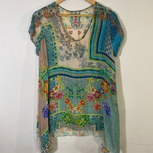 Johnny Was - Flowy Boho Cupra Rayon Trapeze Tunic Top - Semi-Sheer